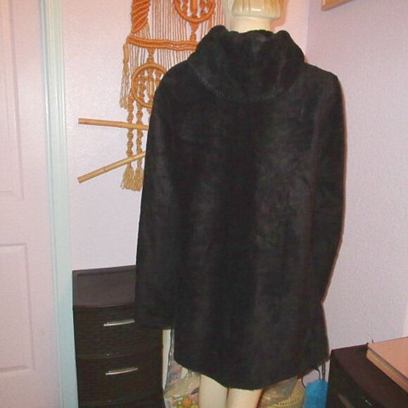 90s VTG Reversible Fleece Coat Size M High Pile Reindeer Toggle Hood Snowflakes - Picture 10 of 12